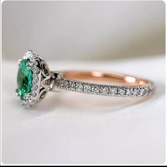 New Two Tone 925 Silver Women Emerald Jewelry Ring - Picture 4 of 4